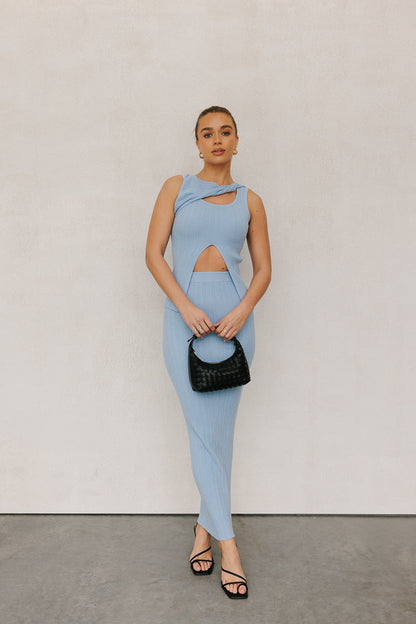 Hanna Maxi Skirt - Baby Blue Knit