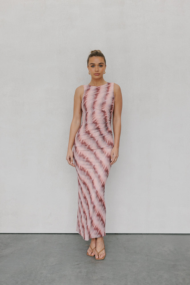 Kayla Maxi Dress - Berry Watercolour Mesh