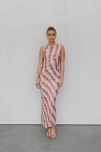 Kayla Maxi Dress - Berry Watercolour Mesh