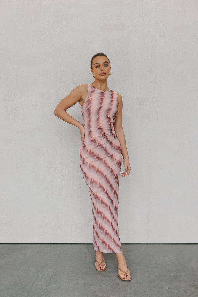Kayla Maxi Dress - Berry Watercolour Mesh