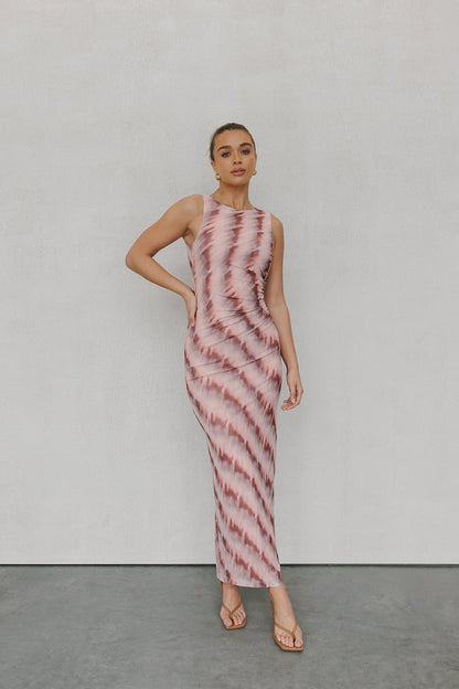 Kayla Maxi Dress - Berry Watercolour Mesh
