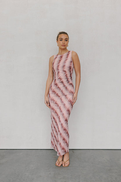 Kayla Maxi Dress - Berry Watercolour Mesh