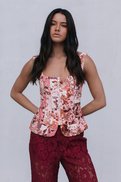 Finora Zip Top - Fleur Print