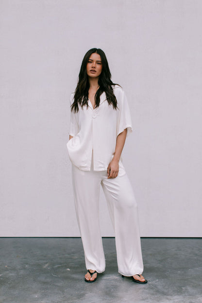 Eve Relaxed Pants - Cream Satin