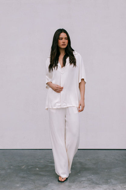 Eve Relaxed Pants - Cream Satin