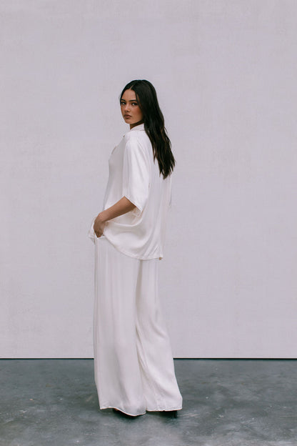 Eve Relaxed Pants - Cream Satin