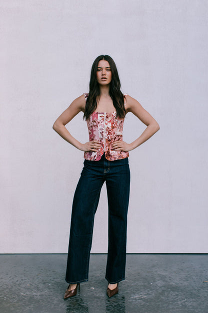 Finora Zip Top - Fleur Print