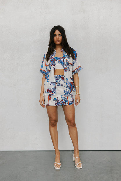 Aprire Mini Skirt - Cream/Blue Paisley Print