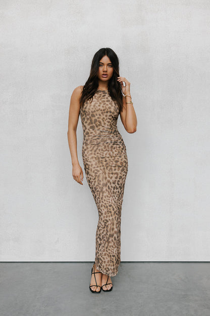 Kayla Maxi Dress - Leopard Mesh