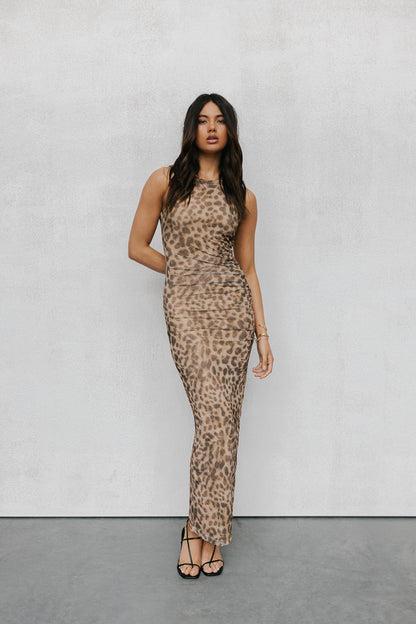 Kayla Maxi Dress - Leopard Mesh