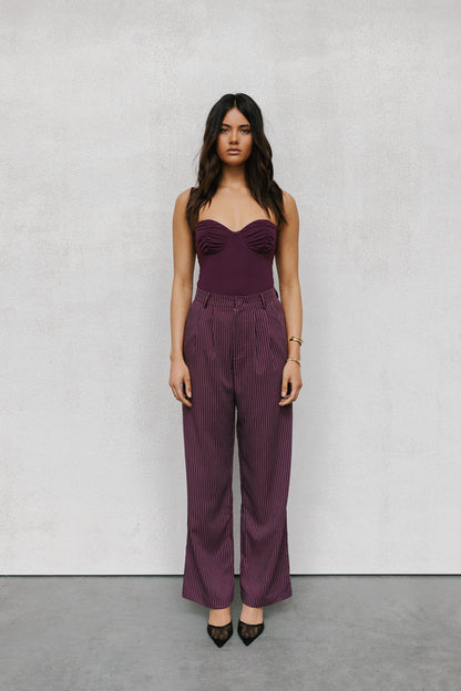 Cerlah Tailored Pants - Plum Pinstripe