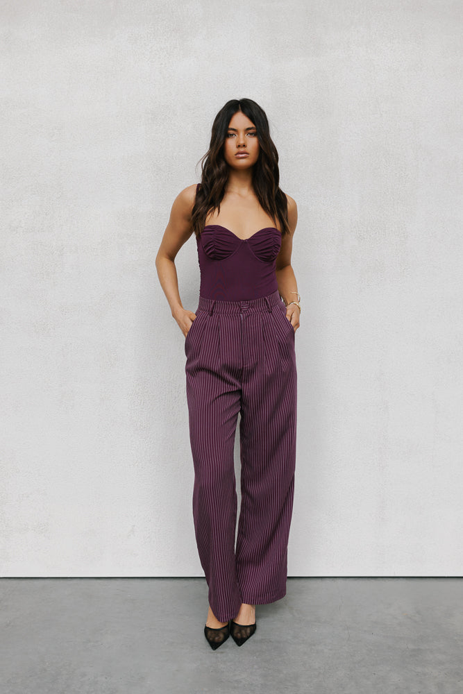 Cerlah Tailored Pants - Plum Pinstripe