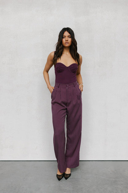 Cerlah Tailored Pants - Plum Pinstripe