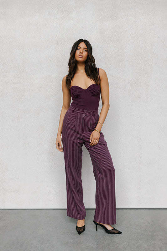 Cerlah Tailored Pants - Plum Pinstripe