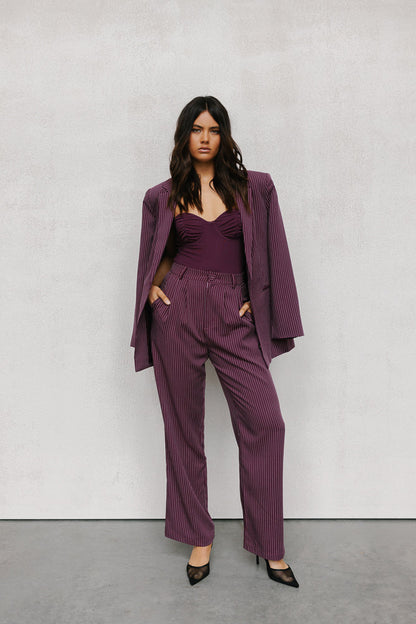 Quade Tailored Blazer - Plum Pinstripe