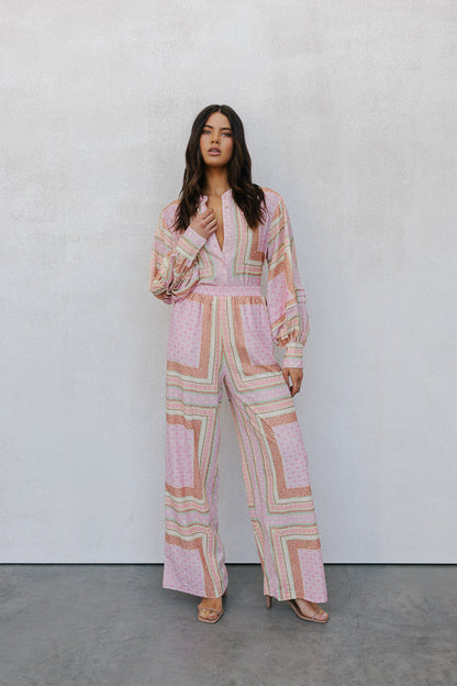 Chicago Billowed Shirt - Pink Tile Print