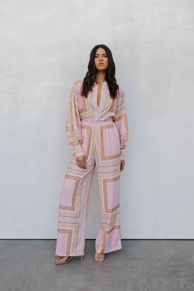 Chicago Billowed Shirt - Pink Tile Print