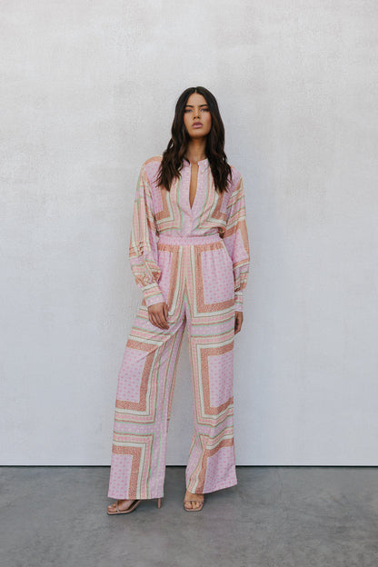Chicago Billowed Shirt - Pink Tile Print