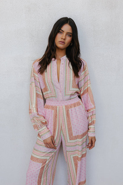 Chicago Billowed Shirt - Pink Tile Print