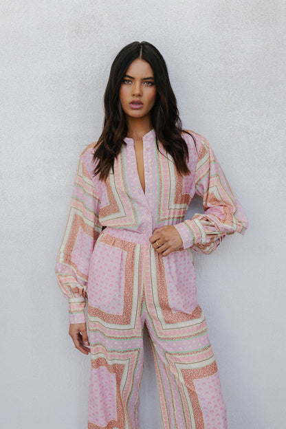 Chicago Billowed Shirt - Pink Tile Print