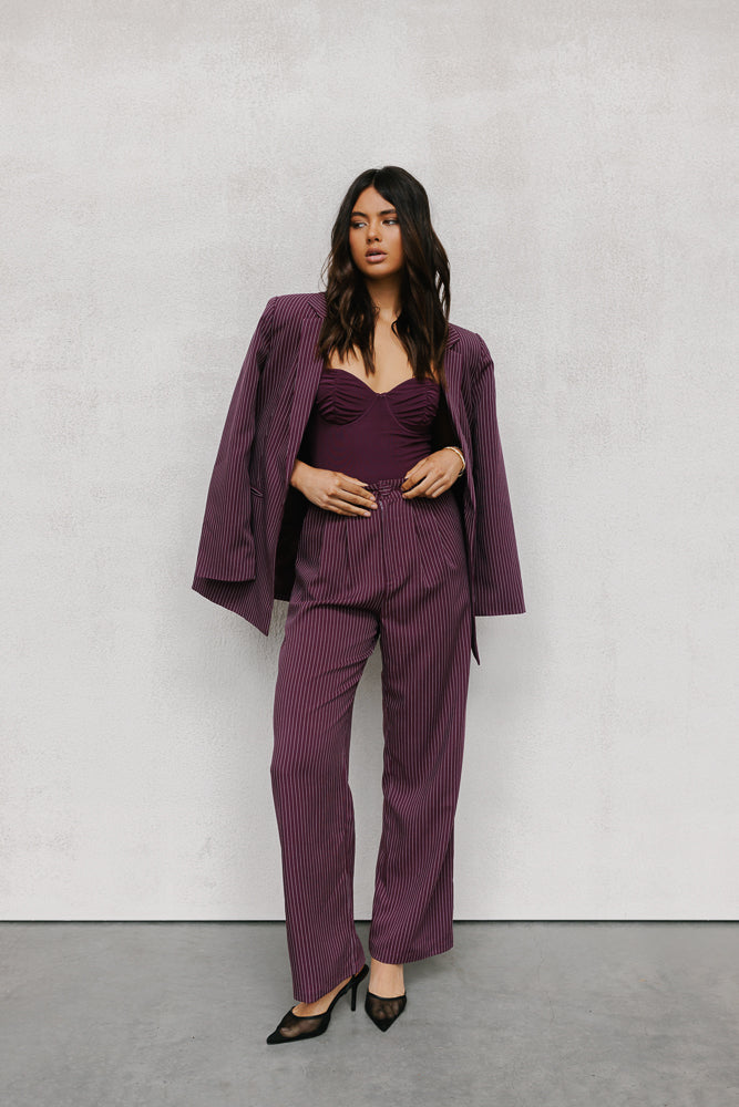 Quade Tailored Blazer - Plum Pinstripe
