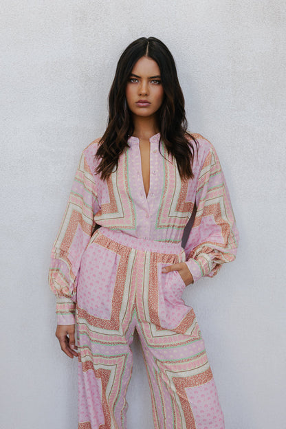 Chicago Billowed Shirt - Pink Tile Print