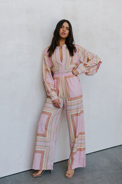 Chicago Billowed Shirt - Pink Tile Print