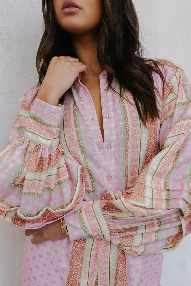 Chicago Billowed Shirt - Pink Tile Print