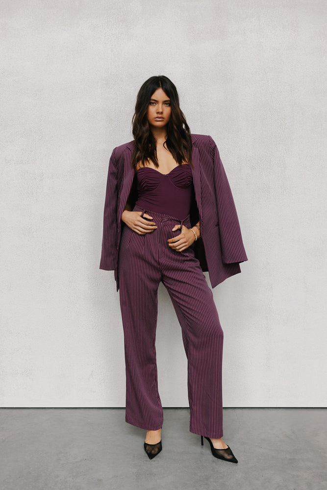Quade Tailored Blazer - Plum Pinstripe