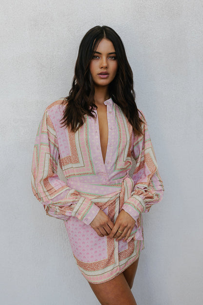Chicago Billowed Shirt - Pink Tile Print