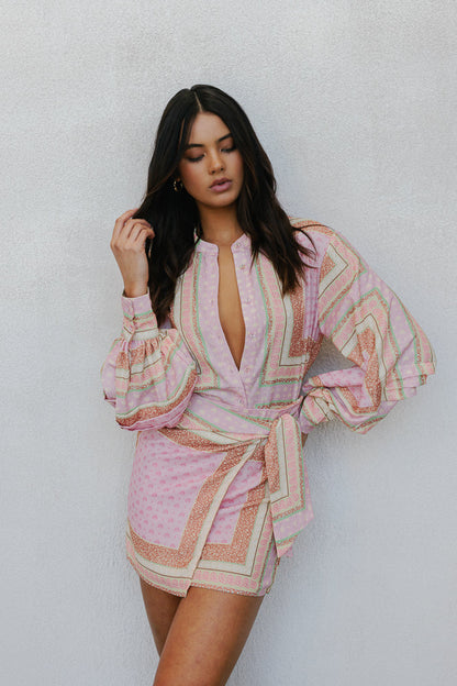 Chicago Billowed Shirt - Pink Tile Print