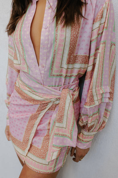 Chicago Billowed Shirt - Pink Tile Print