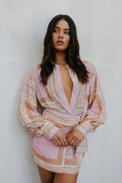 Chicago Billowed Shirt - Pink Tile Print