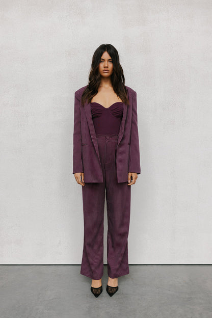 Quade Tailored Blazer - Plum Pinstripe