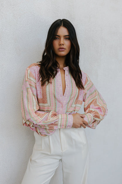 Chicago Billowed Shirt - Pink Tile Print
