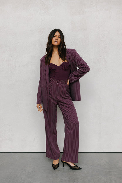 Quade Tailored Blazer - Plum Pinstripe
