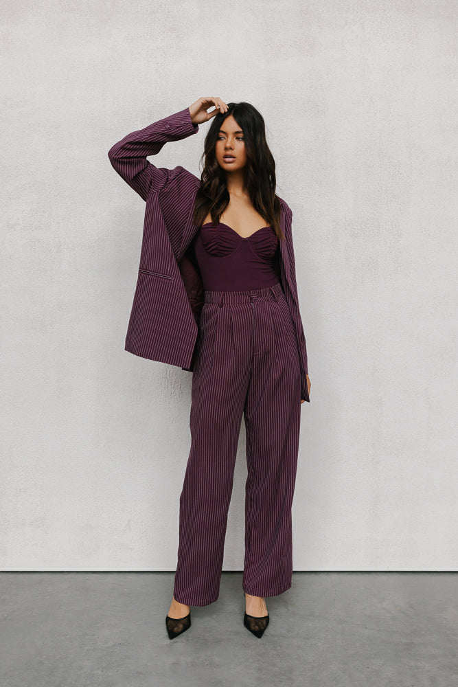 Quade Tailored Blazer - Plum Pinstripe