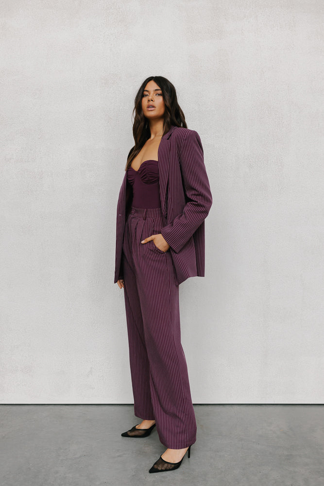 Quade Tailored Blazer - Plum Pinstripe