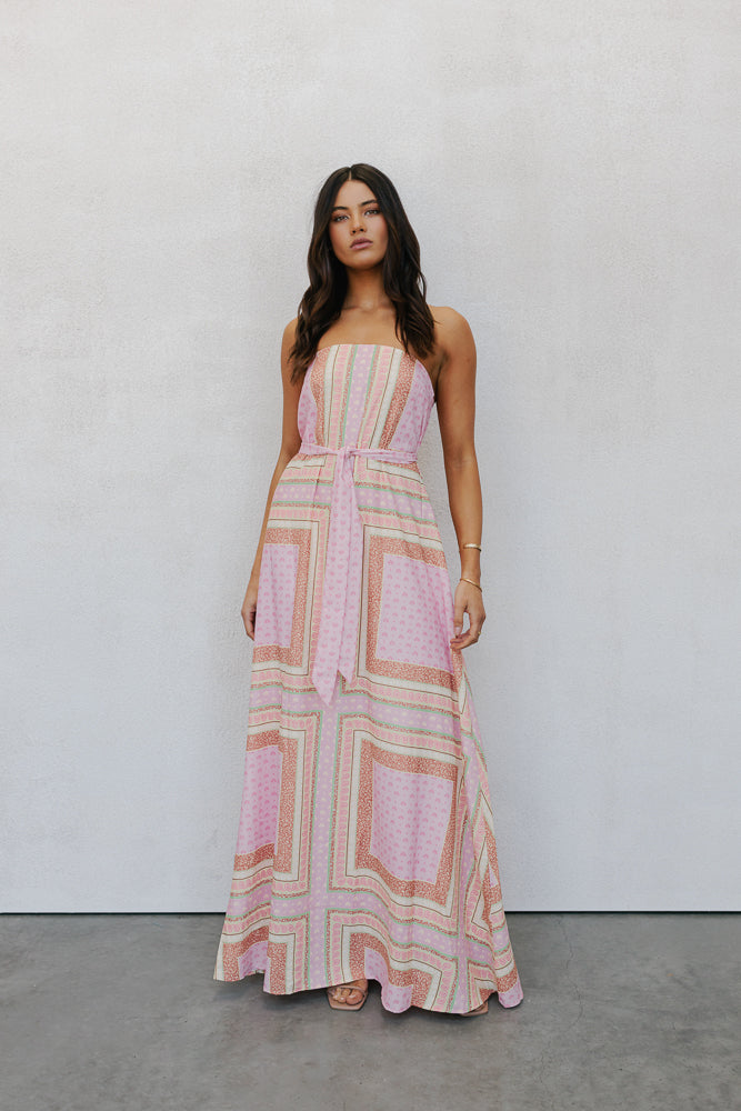 Phoenix Maxi Dress - Pink Tile Print