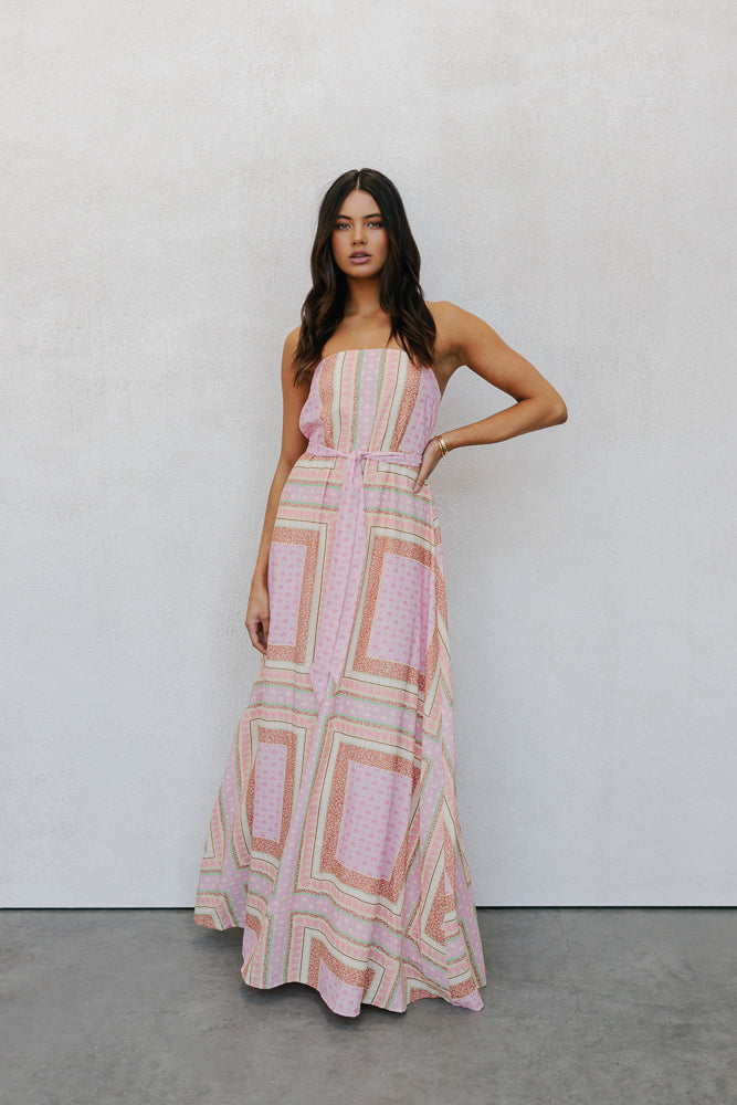 Phoenix Maxi Dress - Pink Tile Print