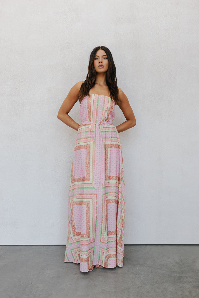 Phoenix Maxi Dress - Pink Tile Print