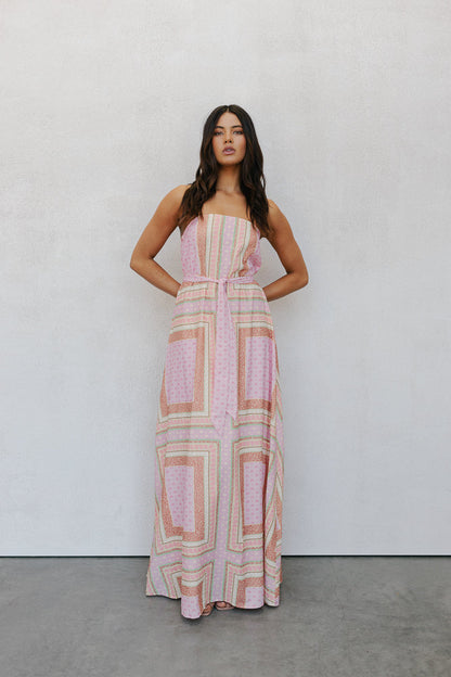 Phoenix Maxi Dress - Pink Tile Print