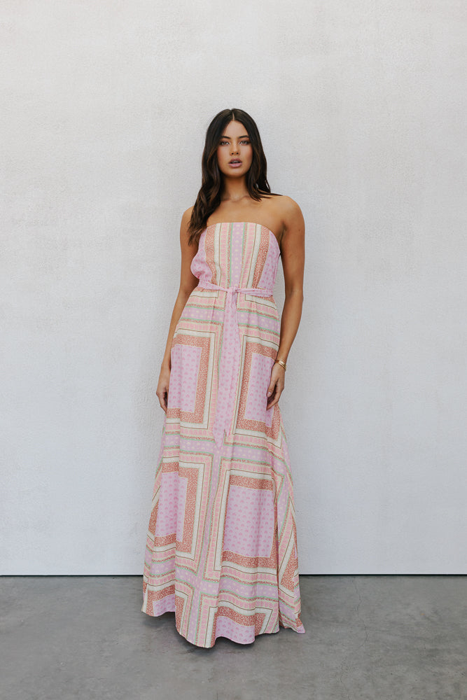 Phoenix Maxi Dress - Pink Tile Print
