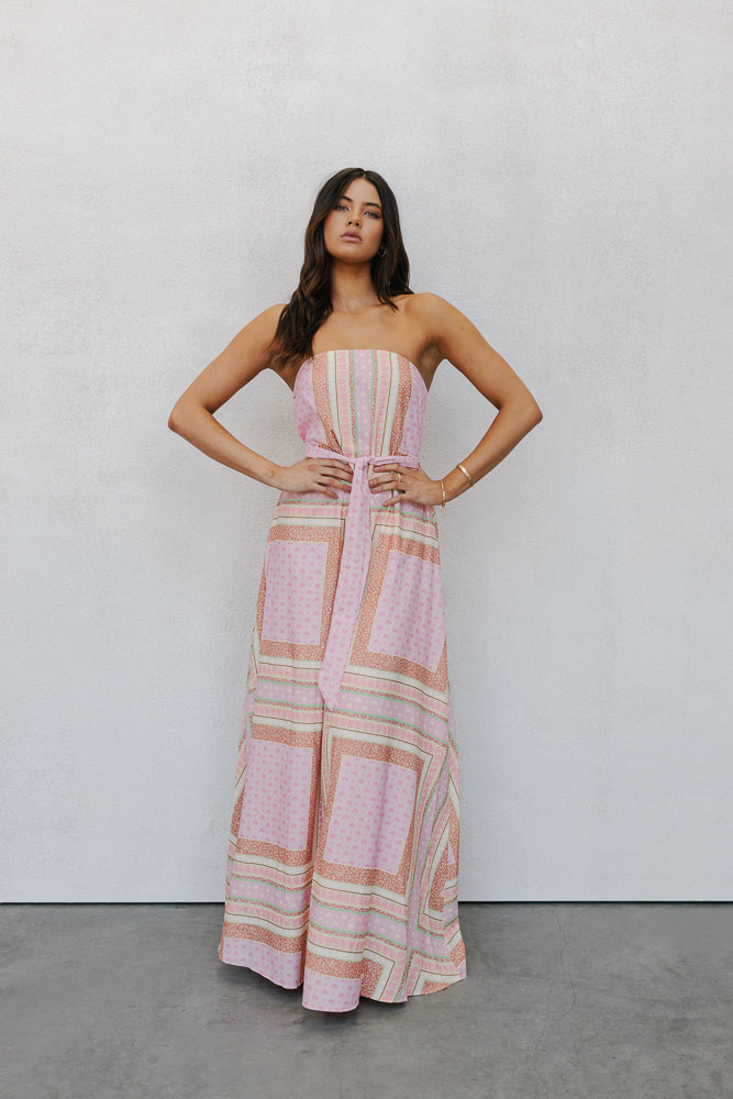 Phoenix Maxi Dress - Pink Tile Print