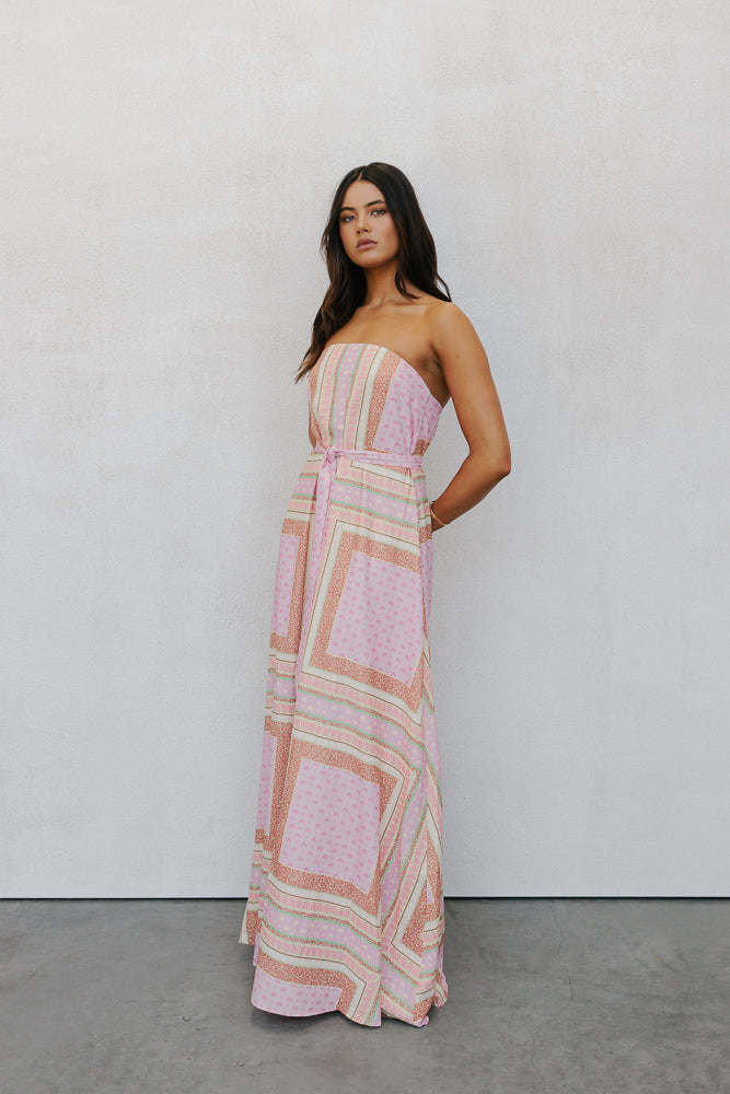Phoenix Maxi Dress - Pink Tile Print