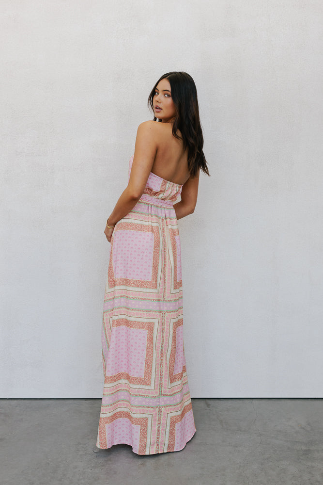 Phoenix Maxi Dress - Pink Tile Print