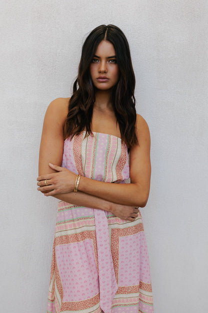 Phoenix Maxi Dress - Pink Tile Print
