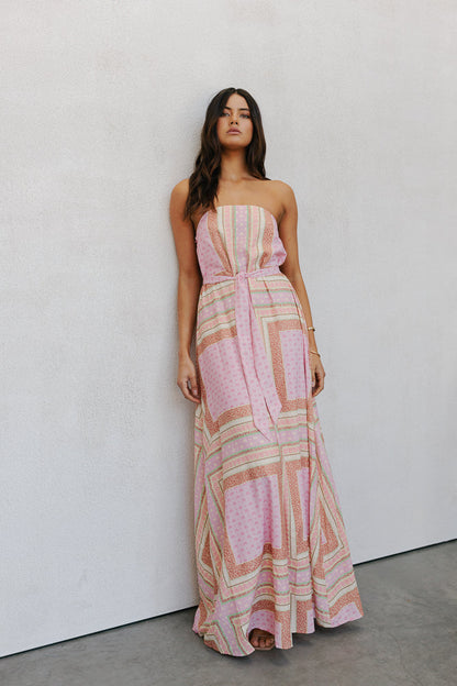 Phoenix Maxi Dress - Pink Tile Print