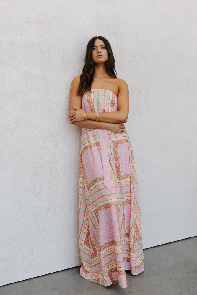 Phoenix Maxi Dress - Pink Tile Print