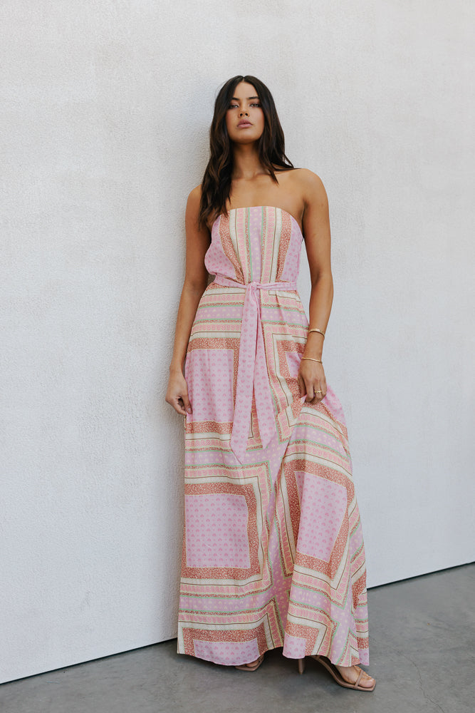 Phoenix Maxi Dress - Pink Tile Print